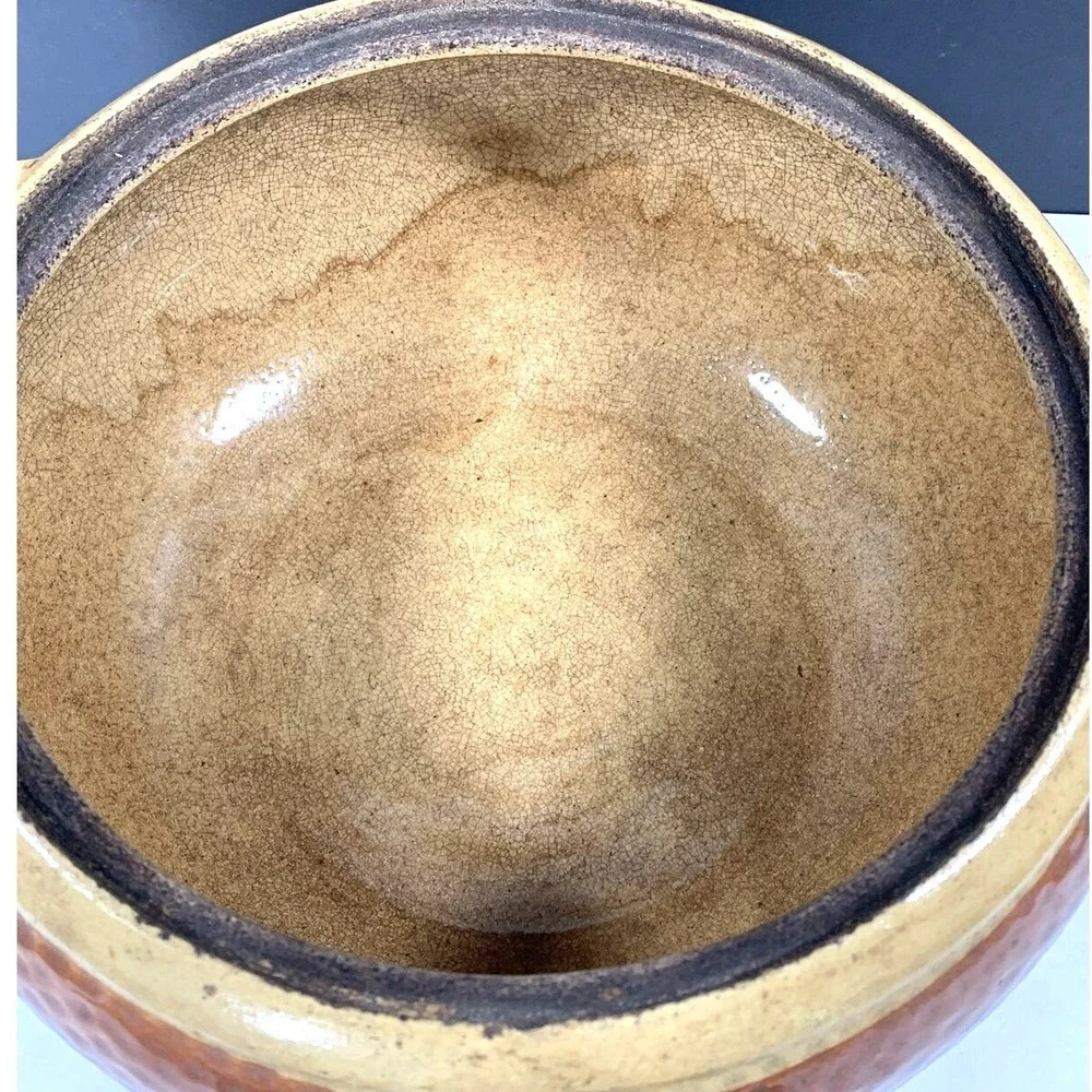Kla-Ham'rd Stoneware Casserole Dish Lid Brown Tan Ceramic Pot USA Rustic 1940